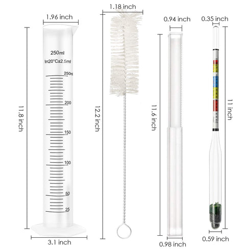 Triple Scale Alcohol Hydrometer (2 pcs) and Test Jar for Home Brew, Wine, Beer, Cider - Combo Set