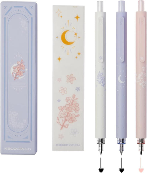 Kaco Gel Pens Cute Stationery 3 Pieces 0.5mm Fine Point Gifts for Women Kids Quick Drying for Journaling Aesthetic