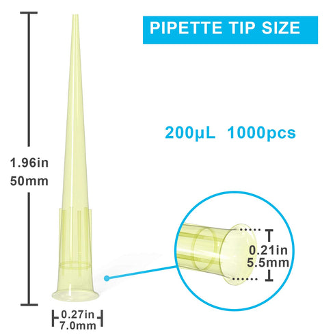 ONiLAB Pipette Tips 200 UL 1000 PCS Clear Yellow Laboratory Universal Plastic Liquid Pipettor Tips Polypropylene (PP) Autoclavable, 200uL(1000PCS)