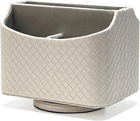 UnionBasic 360 Degree Rotating Desk Organizer, Woven Beige Spinning Caddy for TV Guide, Mail, Media, Remote Holder