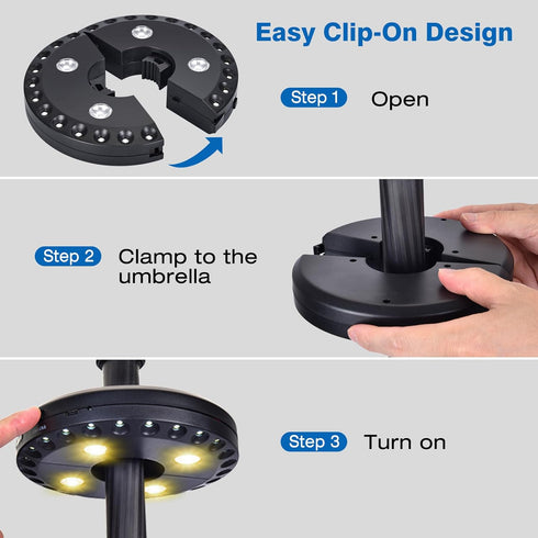 LATME 10-25 3 Patio Umbrella Light Rechargeable Umbrella Lights Hours Runtime,Umbrella Pole Light Lighting Modes