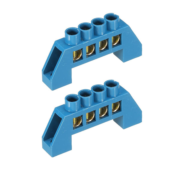 MECCANIXITY Brass Strip Terminal Grounding Bar Screw Block Barrier 4 Positions Blue for Electrical Distribution, Pack