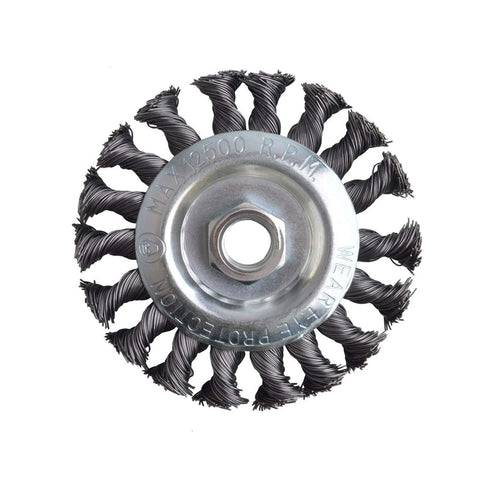 4 inch Wire Wheel Brush Twist Knot with 5/8-Inch-11 Arbor - Heavy Duty for Metal, Rust, Corrosion, Paint