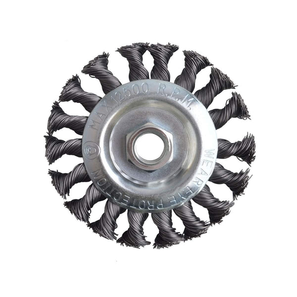 4 inch Wire Wheel Brush Twist Knot with 5/8-Inch-11 Arbor - Heavy Duty for Metal, Rust, Corrosion, Paint
