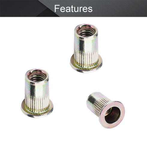 MroMax 100Pcs M6 Carbon Steel Rivet Nuts Flat Head Threaded Insert Nutsert Zinc Plated Finish for Automotive