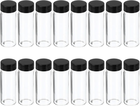 PATIKIL 30mL Glass Vials with Screw Caps, 16Pcs Liquid Sample Storage for Essential Oil Liquid Sampling, Clear Black