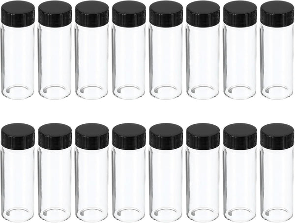 PATIKIL 30mL Glass Vials with Screw Caps, 16Pcs Liquid Sample Storage for Essential Oil Liquid Sampling, Clear Black