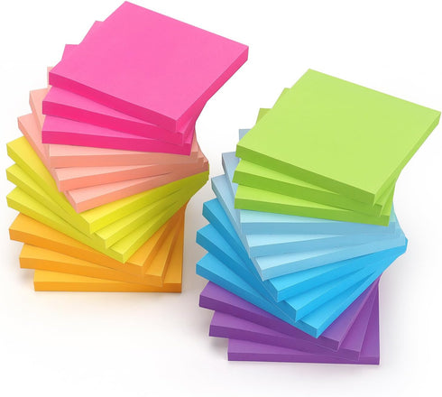 Early Buy 24 Pads Sticky Notes, 8 Bright Color Self-Stick Notes, 3 in x 3 in, 60 Sheets/Pad