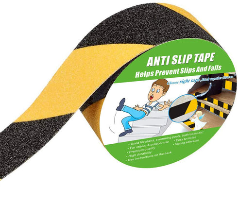 Anti Slip Tape, High Traction Strong Grip Abrasive, Indoor & Outdoor (2" Width x 190" Long, Hazard - Black and Yellow)