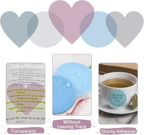 Transparent Sticky Notes, Hommie 480Pcs Morandi Cute Round & Heart Clear Sticky Tabs, Page Flags Stickers for Journaling