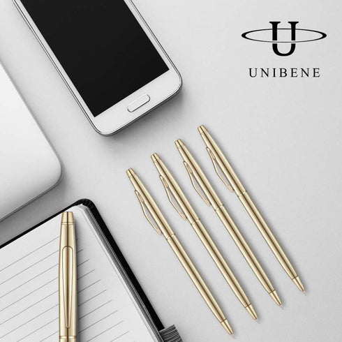Unibene 12 Pack Slim Gold Ballpoint Pens, Black Ink 1 mm, Nice Gift for Business Office Students Teachers Wedding