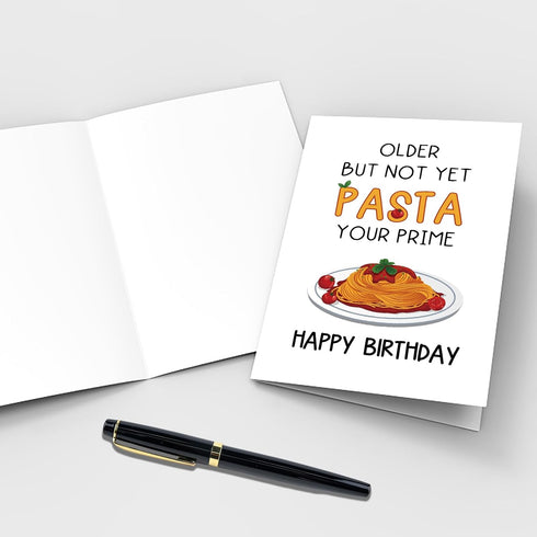 Qiliji Funny Pasta Birthday Card for Him Her, Humorous Pun Birthday Card for Italian Relative Friend Coworker, Older