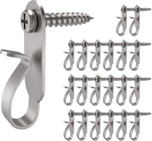 20 Pack Stainless Steel Light Hanger Hooks, Screw Hooks for Hanging Christmas Lights and LED Clips