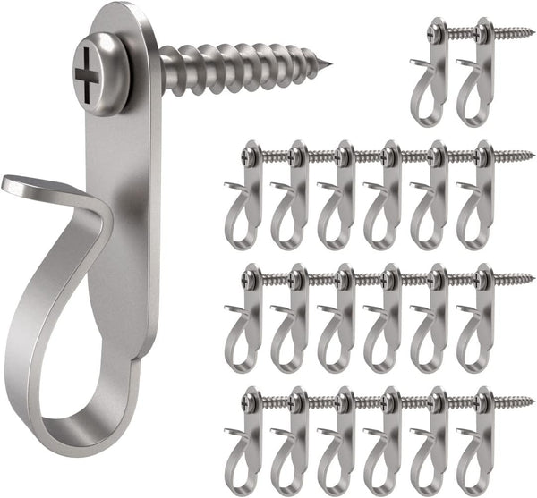 20 Pack Stainless Steel Light Hanger Hooks, Screw Hooks for Hanging Christmas Lights and LED Clips