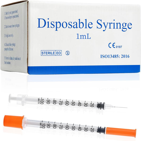 U 100 1cc Syringe, 1ml 30 Gauge 1/2 inch Disposable Lab Supplies, 100 per Box