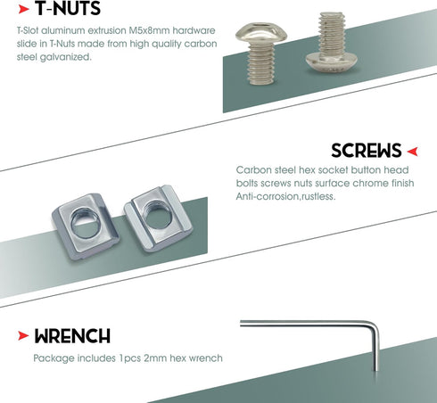 150 sets Screws Nuts Kit for 2020 Series Conrner Bracket Connector,150Pcs M5 T Nuts+150Pcs M5 x 8mm Hex Socket Head Screws for Aluminum Profile Accessories(M5)