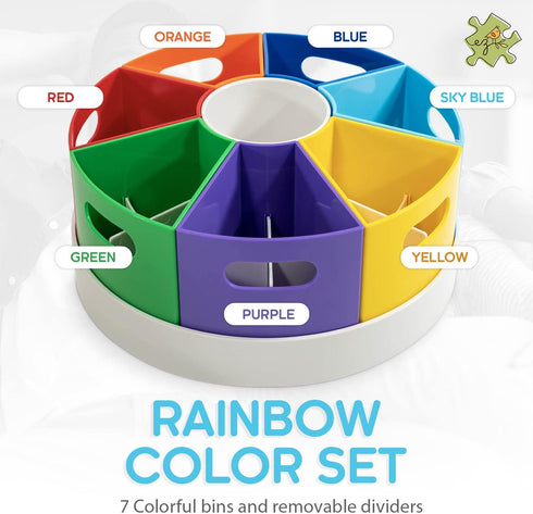 PUZZLE EZ Crayon Organizer - Rotating Lazy Susan School Art Supplies Caddy, Kids Desk Organizer with Rainbow Color Bins