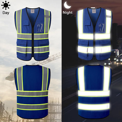 Reflective Safety Vest for Men Women, High Visibility Mesh Vest with 5 Pockets and Zipper Front, Meets ANSI/ISEA
