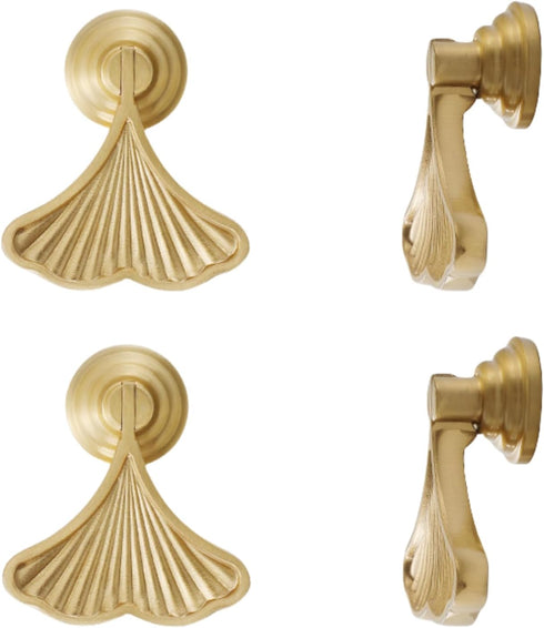 SANCHAKOU Furniture Knobs 2 Pack Brass Bedside Table Chinese Style Drawer Handles Gold