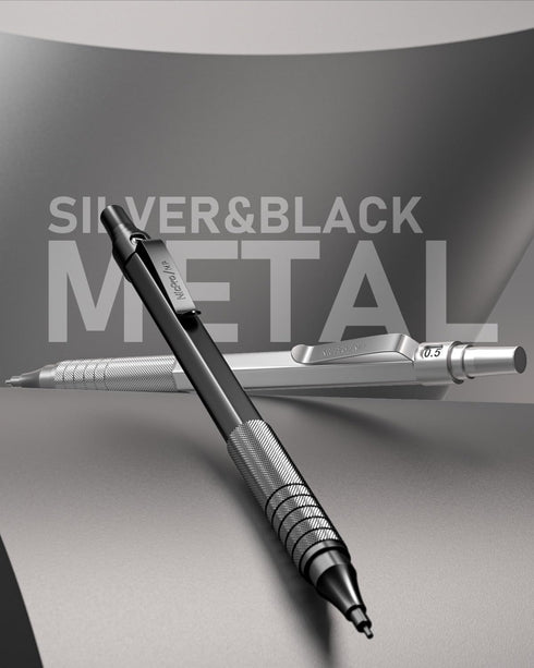 Nicpro 2 PCS Mechanical Pencils 0.5mm & 0.7mm, MP1000 Metal Artist Pencil Set with 6 Tubes HB Lead Refills, Black &