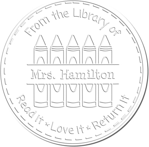 Hybrid Outline Crayons Customized Teacher Library Seal - Teacher Gift Stamp for