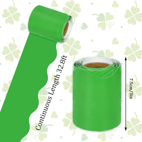 Whaline 131.2ft Green Bulletin Board Borders 4 Rolls Gradient Green Colors Die-Cut Bulletin Board Strips St. Patrick's Day Rolled Bulletin Board Trim for School Classroom Office Chalkboard Decoration by Whaline
