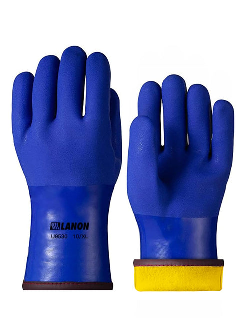 LANON Heavy Duty PVC Coated Cold Proof Gloves, Waterproof Warm Work Gloves, XL