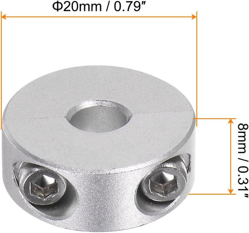 2pcs Double Split Shaft Collar for 6mm Shaft Set Screw Clamp-On Collars, 20mm OD, 8mm Width, for Stoppers, Position, Hold Timing Pulleys, Machine Tools, Industry, Anodization