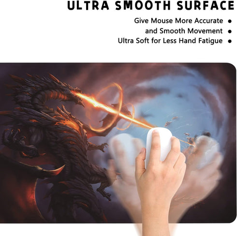 Extended Large Gaming Mouse Pad - Cool Dragon Flame XXL Size, Non-Slip Rubber Base, Stitched Edges, 35.4 x 15.7inch