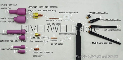 RIVERWELD Assorted Size TIG Alumina Nozzles Ceramic Cups Kit 796F74 (#3XL 3/16") 796F75 (#4XL 1/4") 796F76 (#5XL 5/16")