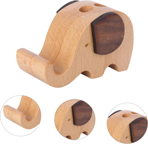 STOBOK Cute Wooden Animal Cell Phone Holder, Elephant Smartphone Stand, Office Desk Organizer