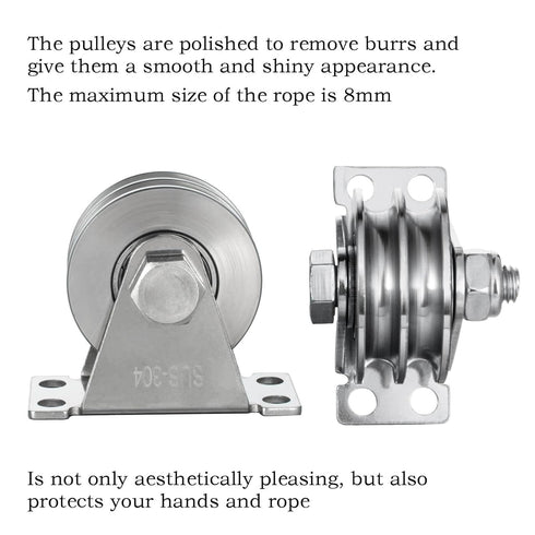 Heavy Duty Double Groove Cable Fixed Pulley Block, Stainless Steel, Bearing Inside, 2 Pack for Lifting System