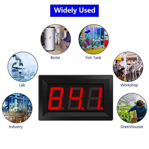 PEMENOL 12V Red Fahrenheit Digital Temperature Meter -76F~999F LED Display with Industrial Grade K-Type Sensor