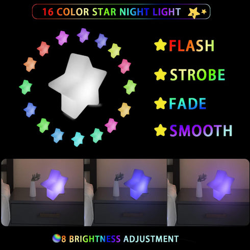 12-inch 16 4 LED Star Sign Night Light, Fun & Cute Stars Mood Lamp for Kids, RGB Colors & Modes, Rechargeable