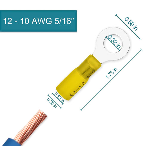 60 PCS Heat Shrink Wire Connectors, 12-10 AWG Ring Terminals for Automotive Marine by Housun