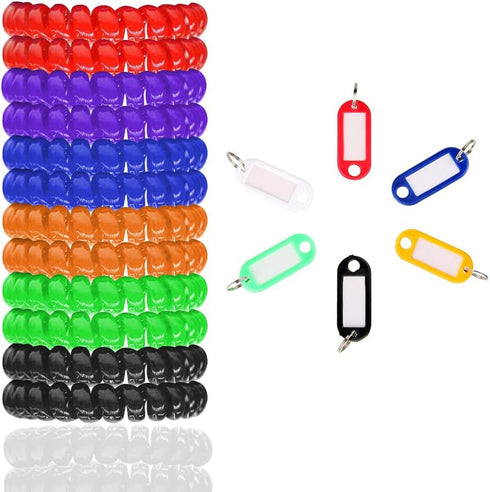SENHAI 12 pcs Wristband Keychains & 6 pcs Key Tags, Plastic Coil Stretch Elastic Spring Bracelet Key Ring