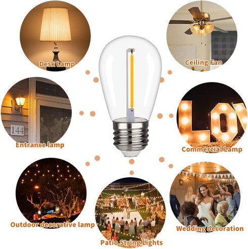 S14 Bulbs, 1W S14 Bulbs, E26 Bulbs, 2200K 70LM Non-Dimmable 15 Pack Replacement LED Light Shatterproof & Waterproof LED
