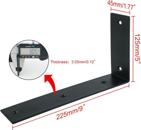 9x5 Inch,Pack 4 Alise Floating Shelf Brackets Heavy Duty L-Shaped Wall Brackets - Black Angle Corner Braces