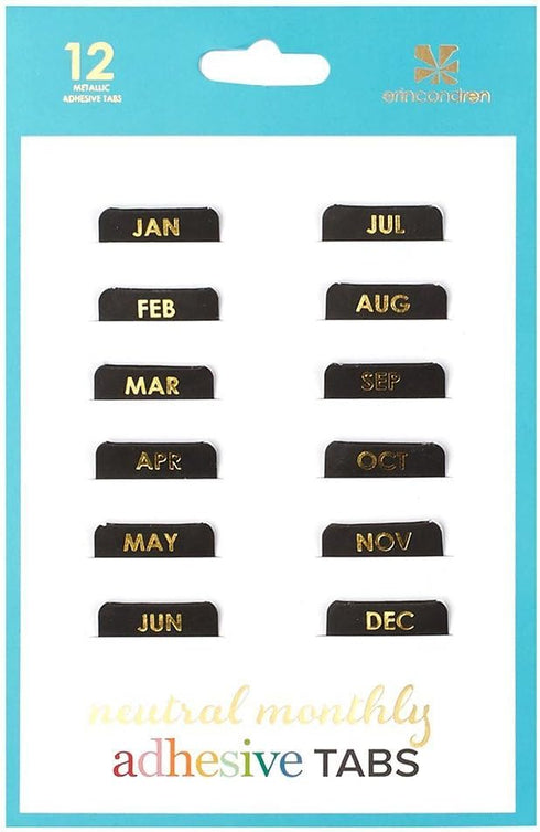 Erin Condren Monthly Adhesive Tabs, Neutral Metallic (Set of 12) for Organizing Planners