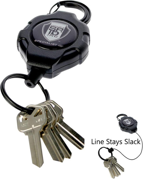 Heavy Duty Retractable Ratchit Keychain Tether Reel for Multiple Keys with Clip, Large Polycarbonate Body