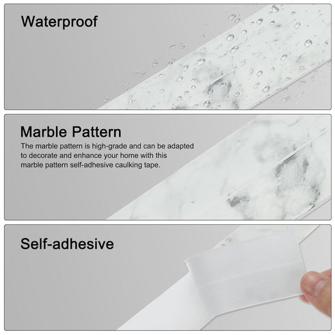 uxcell 4Pcs 1.5in X 10.5Ft Marble Grey Caulk Strip, PVC Waterproof Self Adhesive Sealant Tape