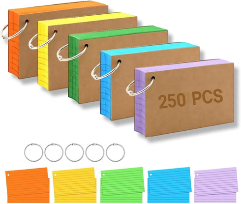 HAPNEWEY 250 Count 3 x 5 Inch Colorful Index Cards, Heavy Duty Neon