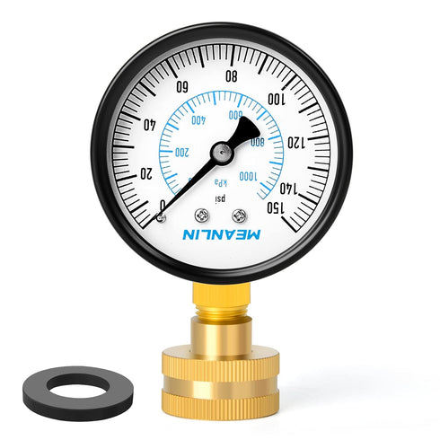 MEANLIN MEASURE 0-150psi Water Pressure Gauge, 3/4" Female 2.5" Face Dial with Sealing Ring