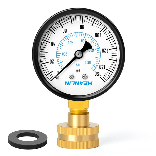 MEANLIN MEASURE 0-150psi Water Pressure Gauge, 3/4" Female 2.5" Face Dial with Sealing Ring