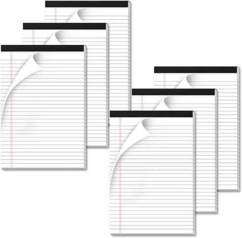 Legal Pads - 6 Pack of Note Pads, 6 x 9 Inch, 21lb Thick Paper, 30 Sheets, College Ruled, 29 Lines, Writing Pads for