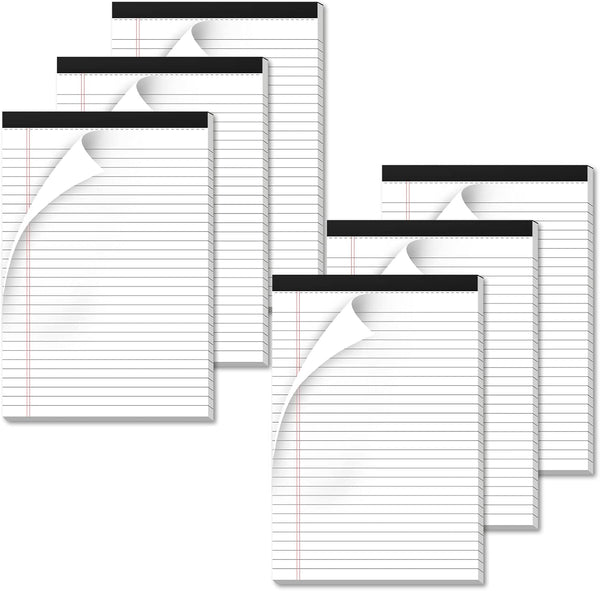Legal Pads - 6 Pack of Note Pads, 6 x 9 Inch, 21lb Thick Paper, 30 Sheets, College Ruled, 29 Lines, Writing Pads for