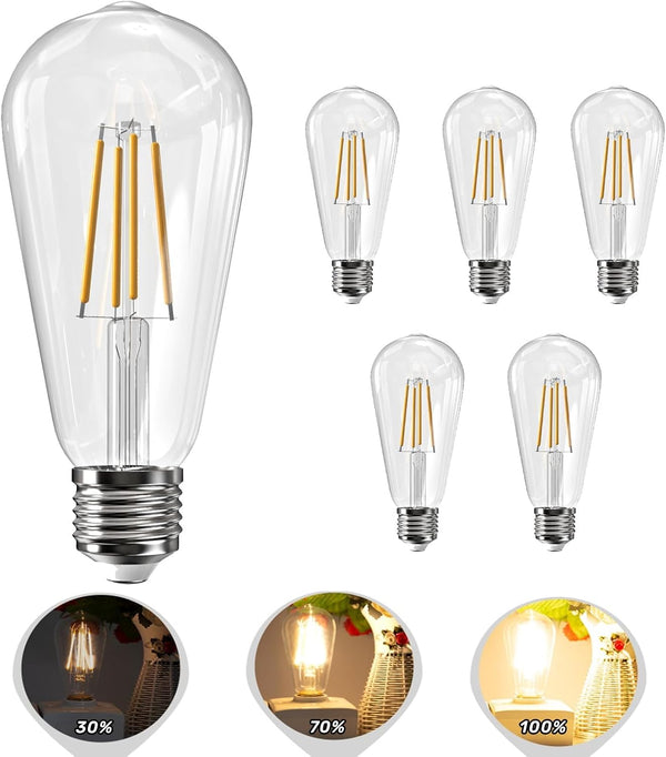 Edison LED Light Bulbs, 60 Watt Equivalent, 8W Dimmable, 2700K Soft Warm White, 800 Lumen, E26 Base, 6 Pack