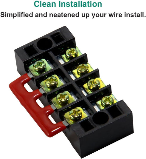 MILAPEAK Terminal Blocks - 12pcs (6 Sets) 4 Positions Dual Row 600V 25A Screw Terminal Strip Blocks with Cover