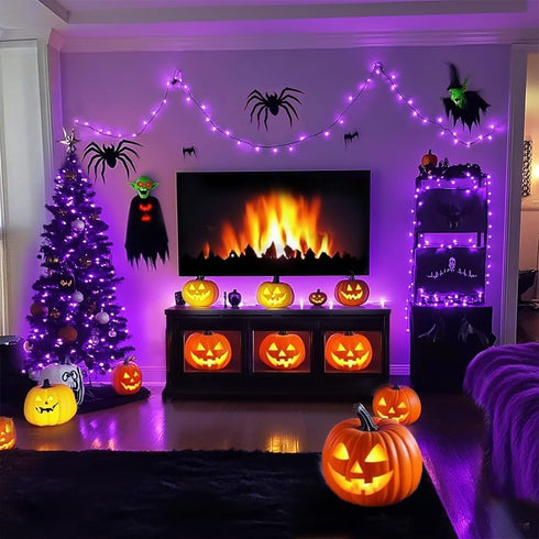 Taoushuleng 66FT 200LED 8 String Lights, Purple Halloween Lighting with Modes, Indoor Outdoor Decorative Fairy Light