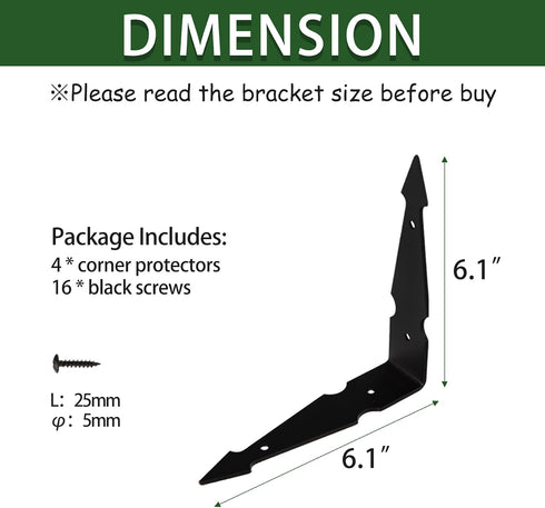 6.1" Frame(Height:1.3") 4Pcs Farmhouse Metal Corner Brackets Decorative Wood Table Matte Black Corner Protectors
